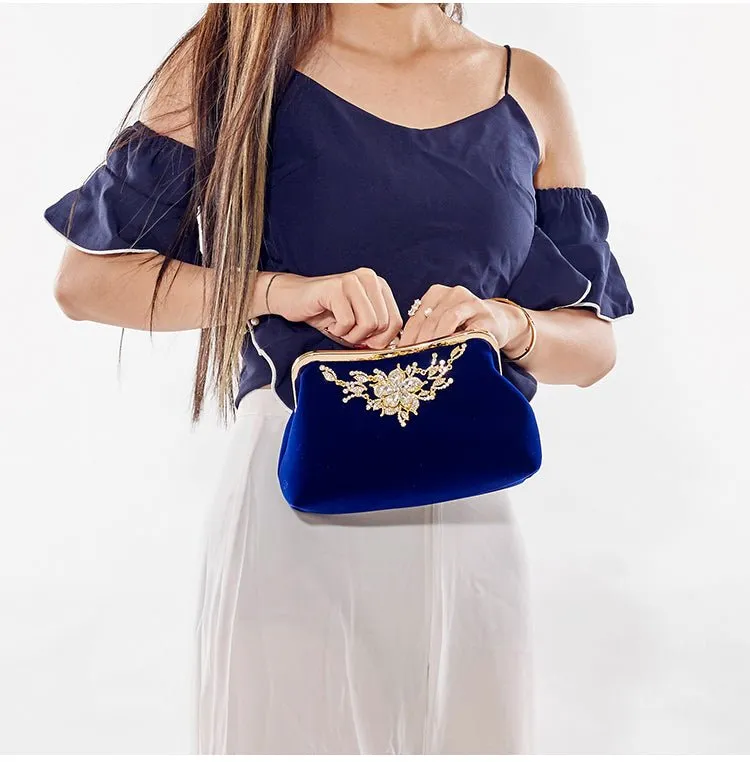 Luxy Moon Diamond Flower Velvet Party Clutch Bag