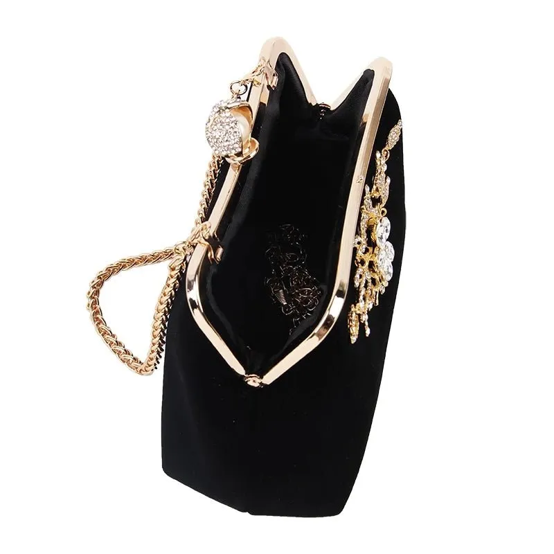 Luxy Moon Diamond Flower Velvet Party Clutch Bag