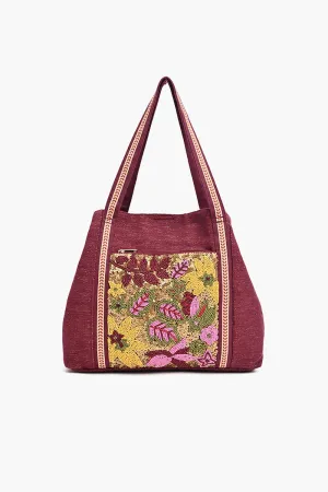 Maroon Triple Entry Embellished Shoulder Bag