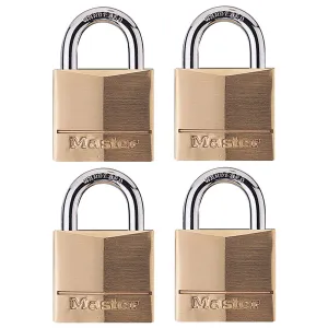 Master Lock Solid Body Padlock 1-9/16in (40mm) Wide Solid Brass Body Padlock; 4-Pack