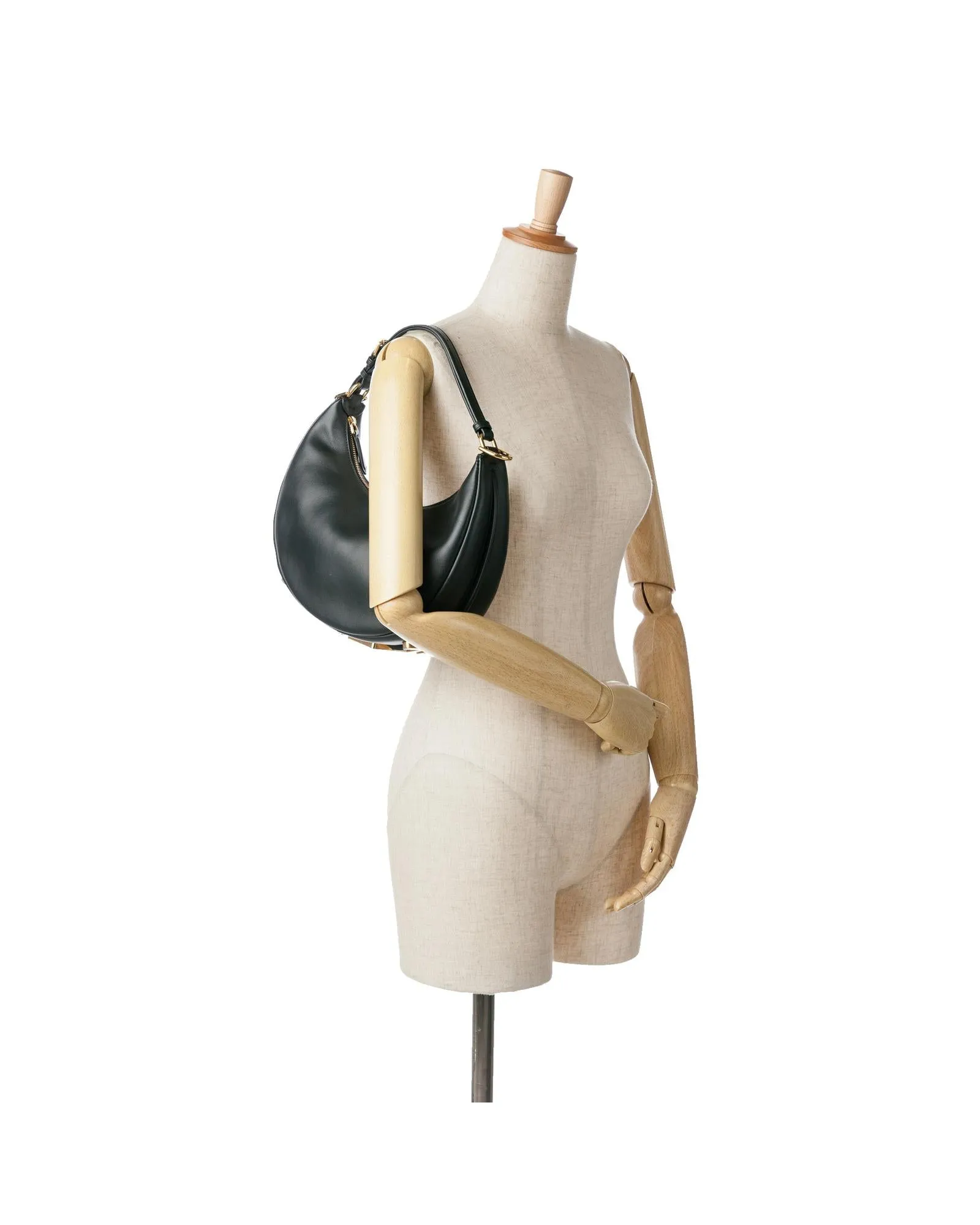 Medium Leather Hobo Bag with Gold-Tone Hardware and Adjustable Strap