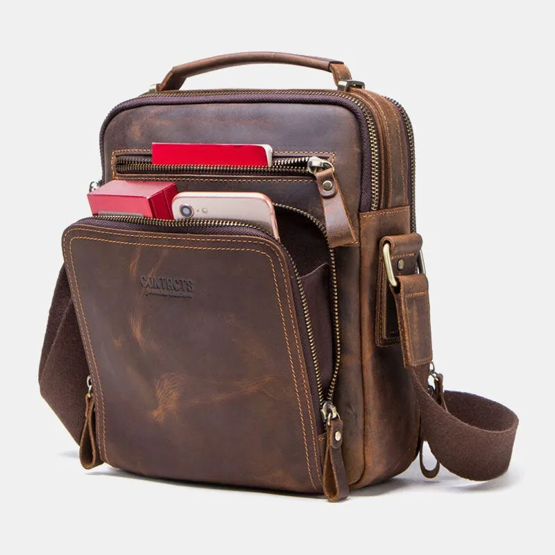 Men Genuine Leather Multifunction Multi-Pocket Vintage Briefcases Messenger Bag Crossbody Handbag