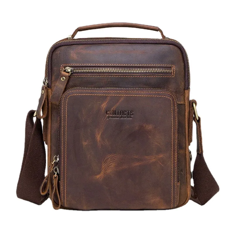 Men Genuine Leather Multifunction Multi-Pocket Vintage Briefcases Messenger Bag Crossbody Handbag