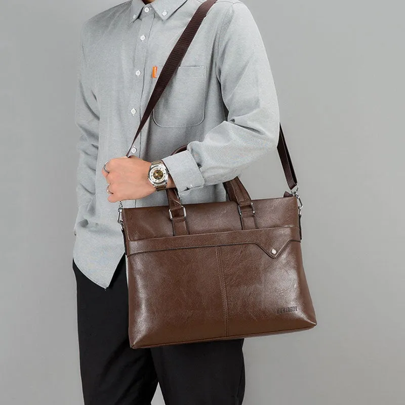 Men Retro Horizontal Briefcases Messenger Bag Back Anti-theft Zipper Pocket Large Capacity Crossbody Bags Shoulder Handbag