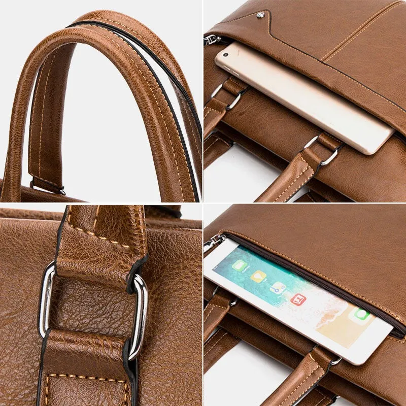 Men Retro Horizontal Briefcases Messenger Bag Back Anti-theft Zipper Pocket Large Capacity Crossbody Bags Shoulder Handbag