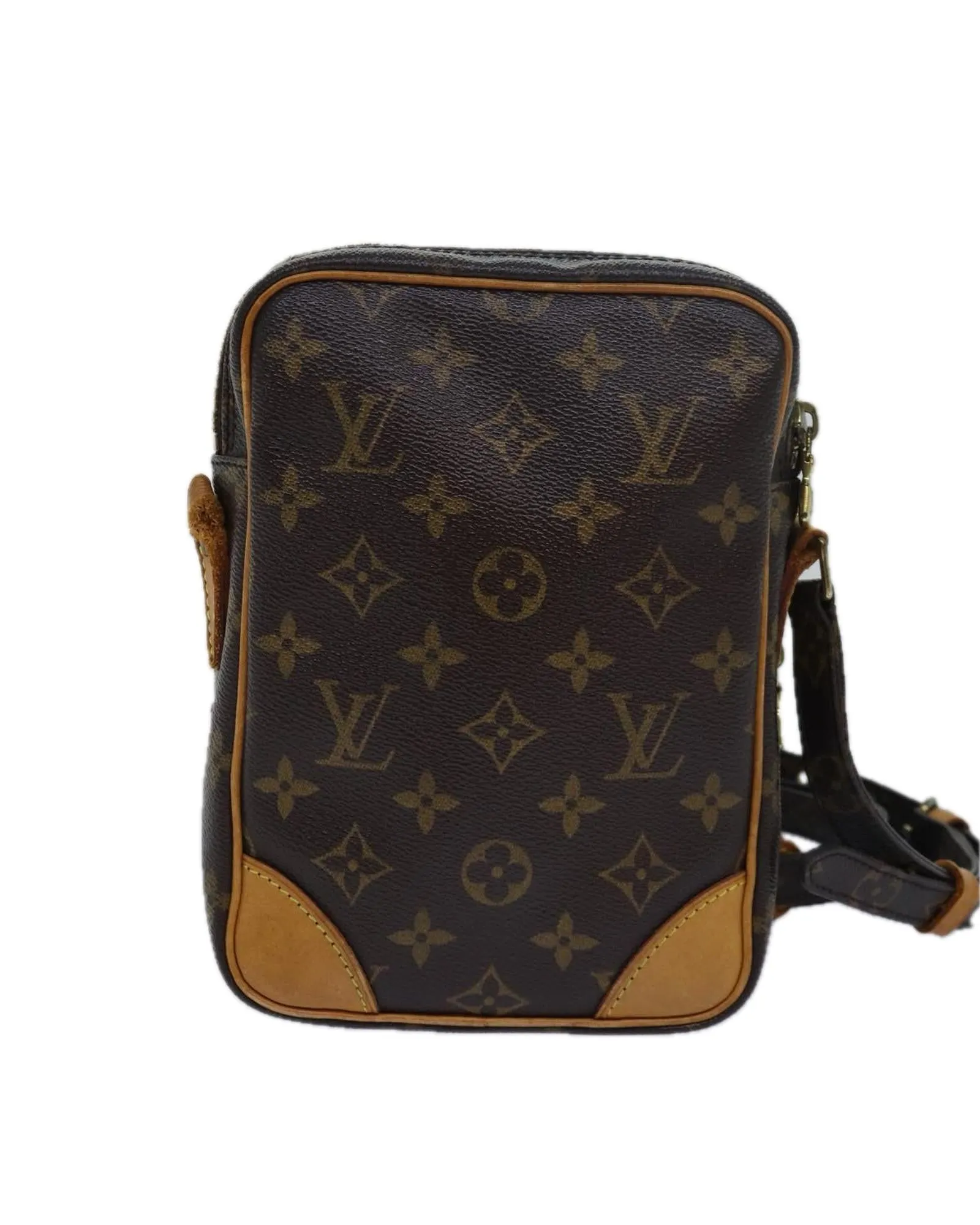 Monogram Canvas Shoulder Bag with Adjustable Strap and Dual Compartments