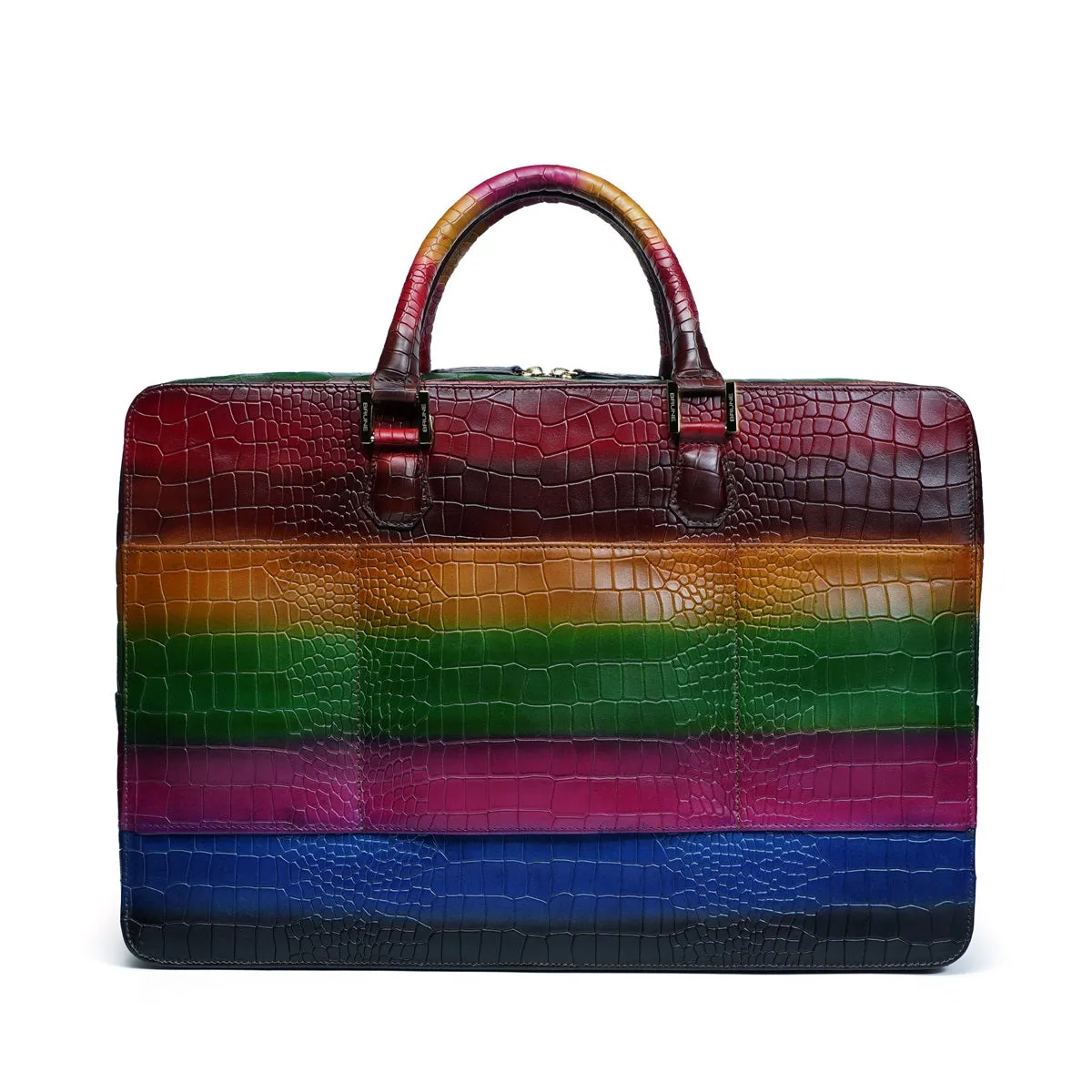 Multicolor Laptop Briefcase in  Deep Cut Croco Textured Leather