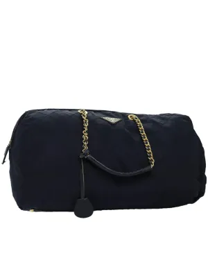 Navy Nylon Boston Bag with Key Accessory and Clochette