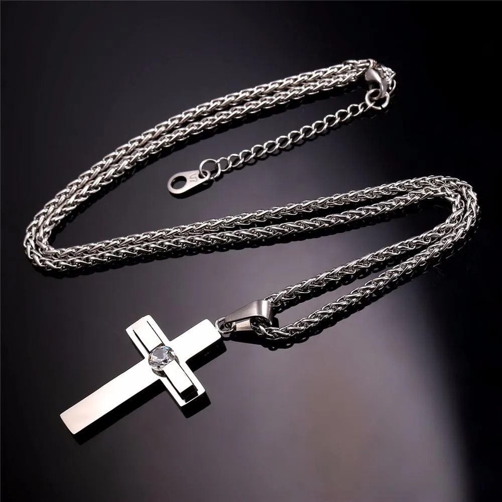 Premium Thick Rhinestone Cross Necklace