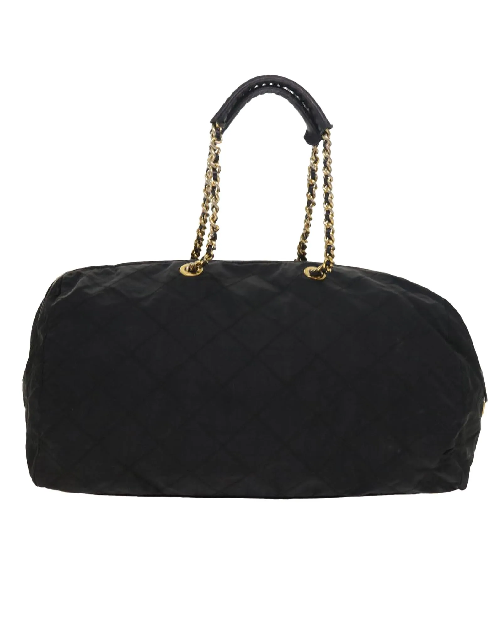 Quilted Nylon Boston Bag with Chain Strap