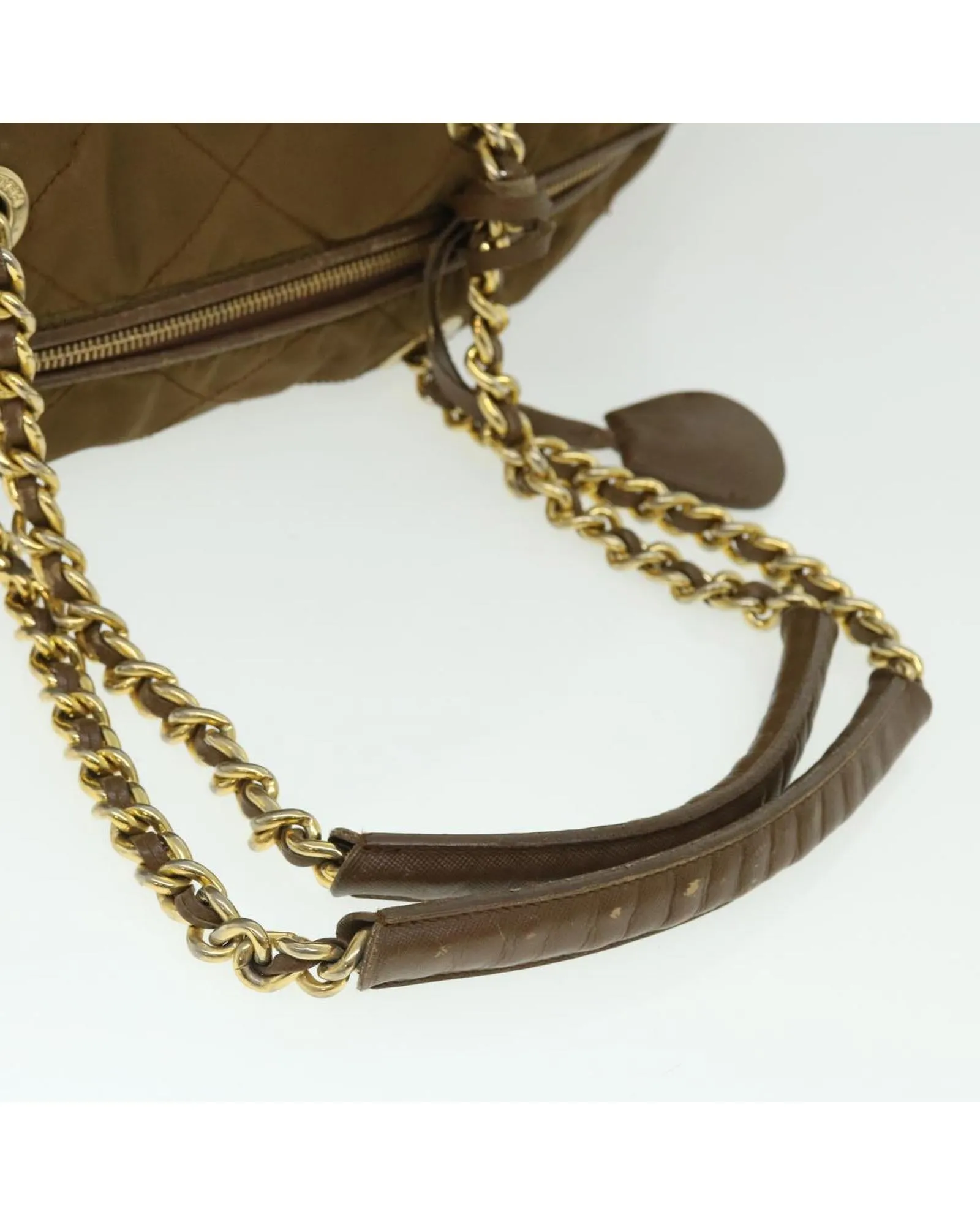 Quilted Nylon Chain Shoulder Boston Bag