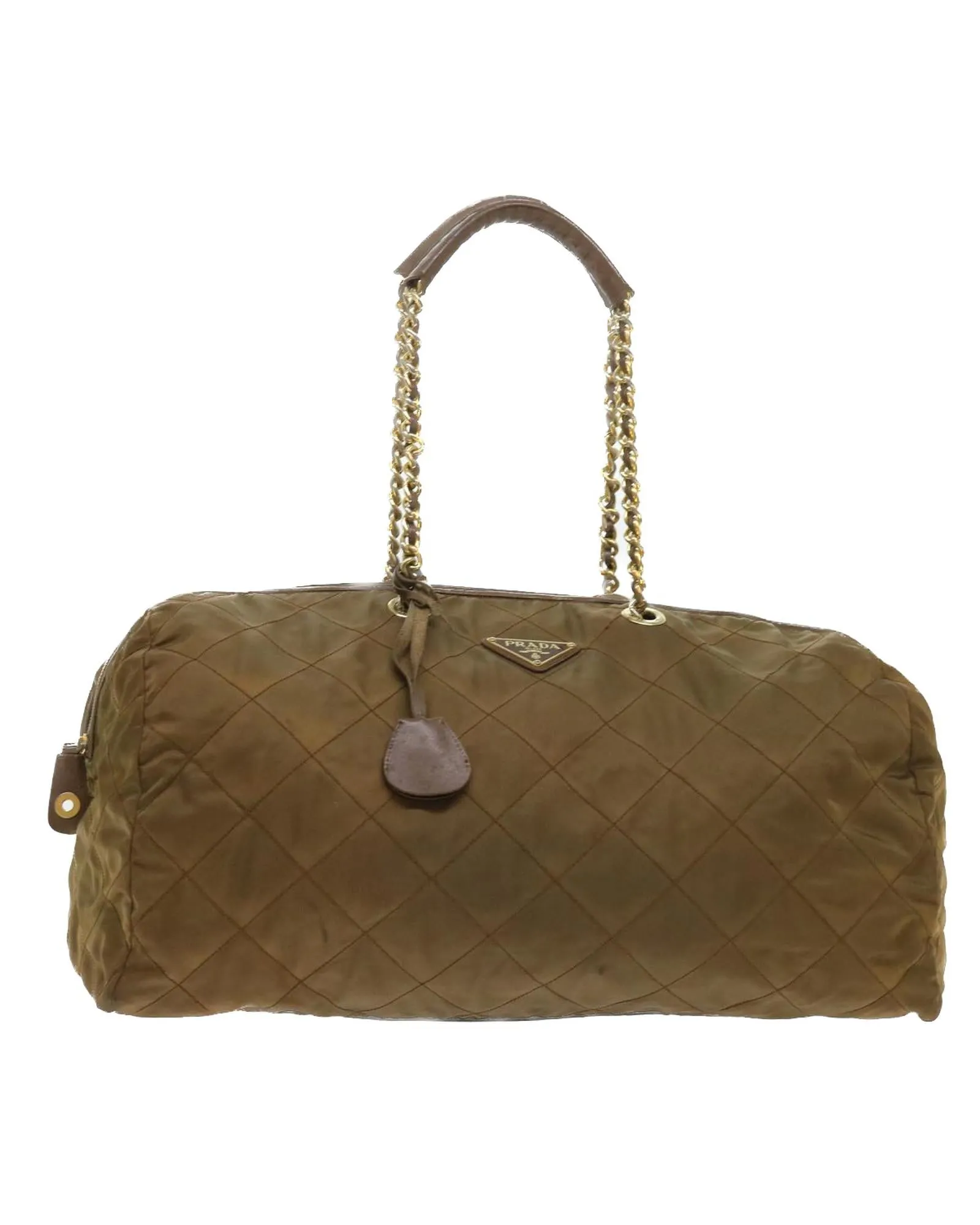 Quilted Nylon Chain Shoulder Boston Bag