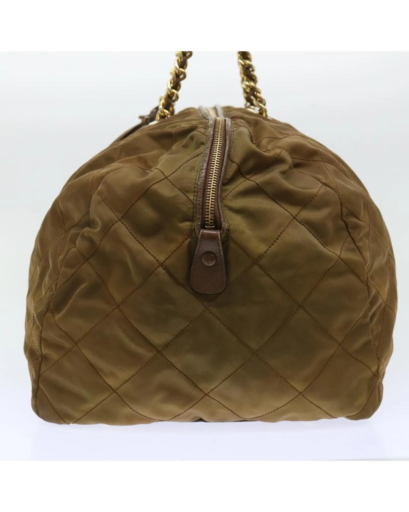 Quilted Nylon Chain Shoulder Boston Bag