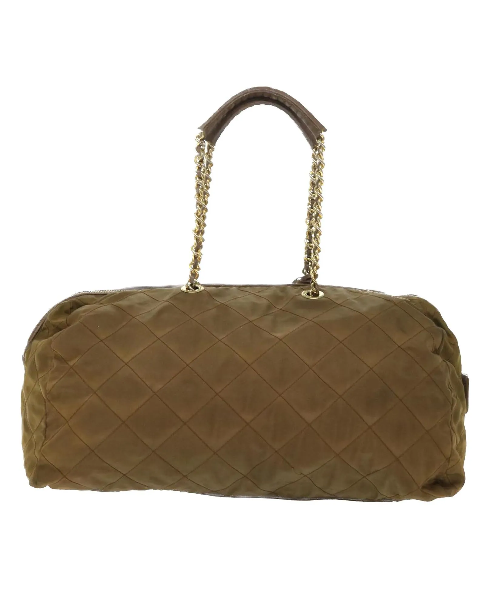 Quilted Nylon Chain Shoulder Boston Bag