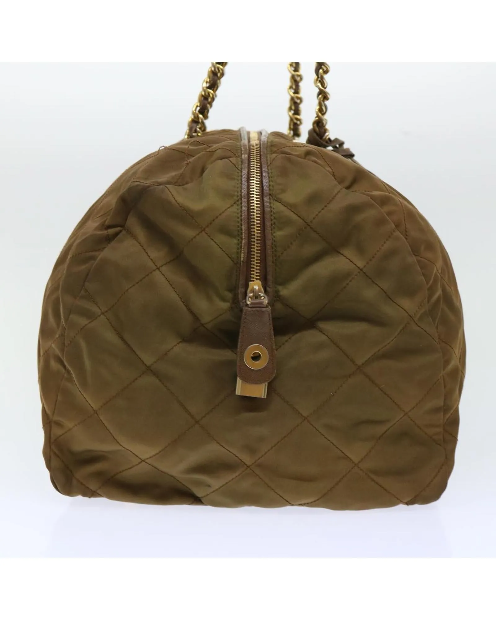 Quilted Nylon Chain Shoulder Boston Bag