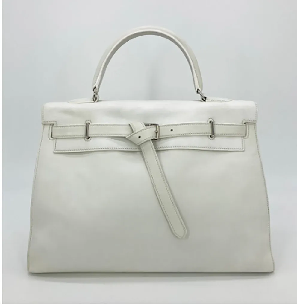 RARE Hermes Kelly Flat 35 White Swift Silver PDH