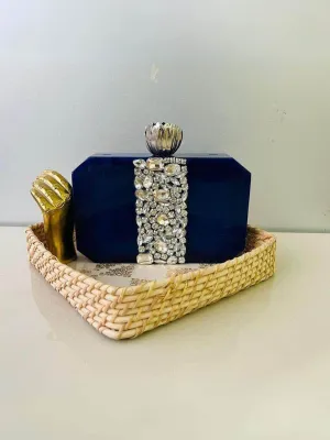 Royal Blue Stones Embellished Purse Clutch