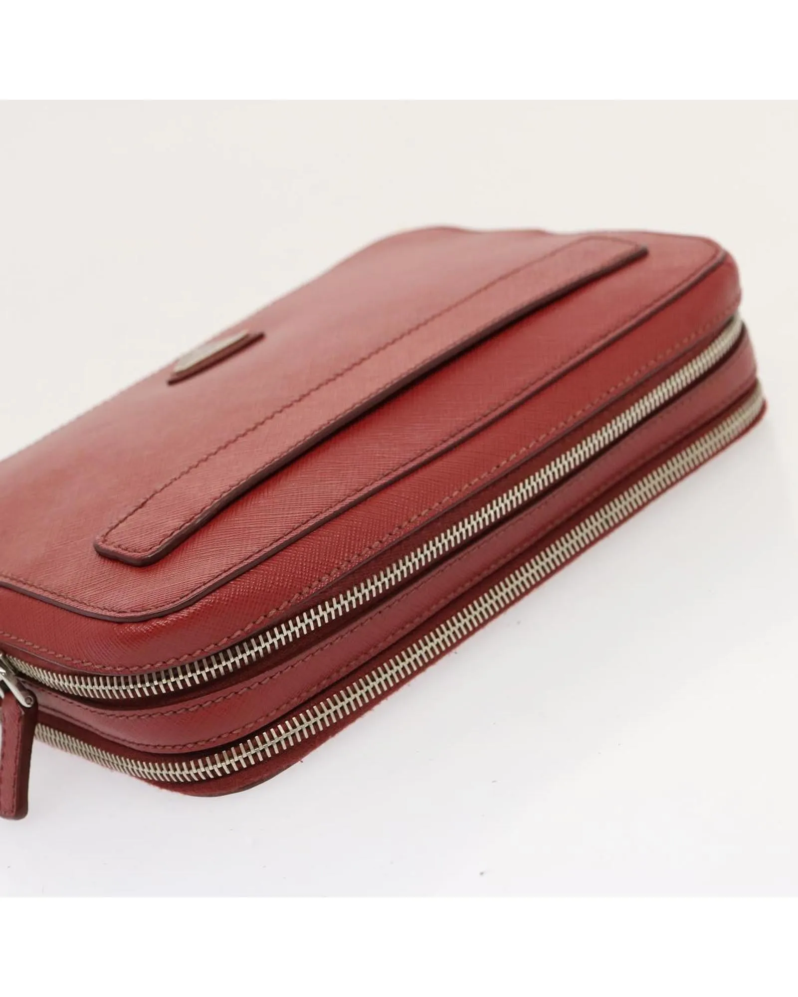 Saffiano Leather Clutch Bag in Red Made in Italy