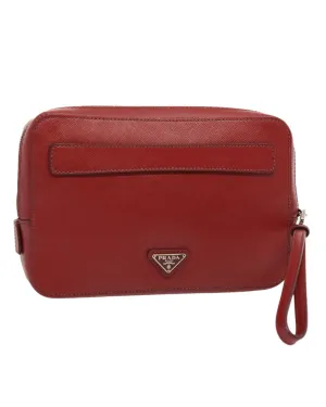 Saffiano Leather Clutch Bag in Red Made in Italy