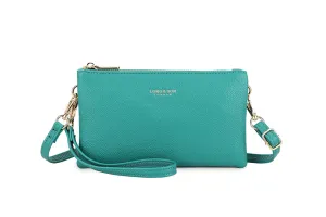 SMALL MULTI-POCKET CROSSBODY PURSE BAG WITH WRIST AND LONG STRAPS - DARK TEAL