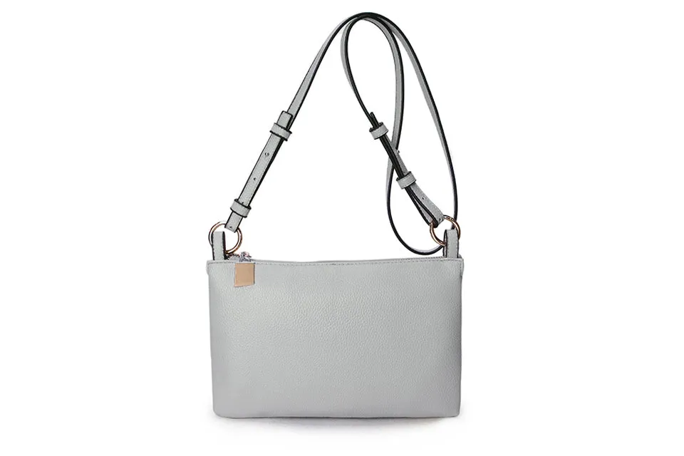 SMALL PLAIN LIGHT GREY MULTI-POCKET CROSS BODY MESSENGER BAG