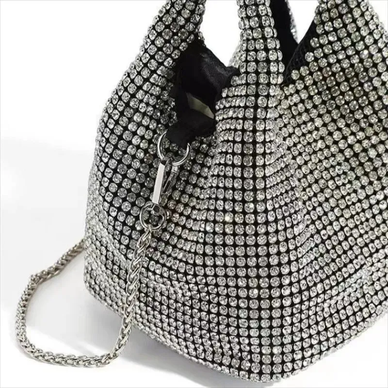 Sparkling Rhinestone Embellished Gradient Color Bucket Bag