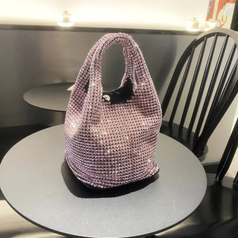 Sparkling Rhinestone Embellished Gradient Color Bucket Bag