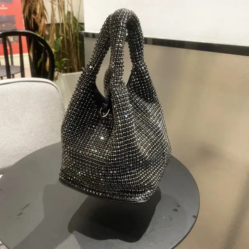 Sparkling Rhinestone Embellished Gradient Color Bucket Bag