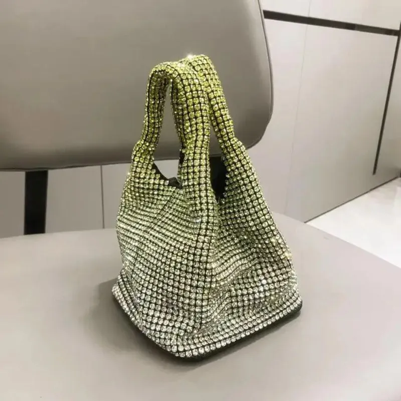 Sparkling Rhinestone Embellished Gradient Color Bucket Bag