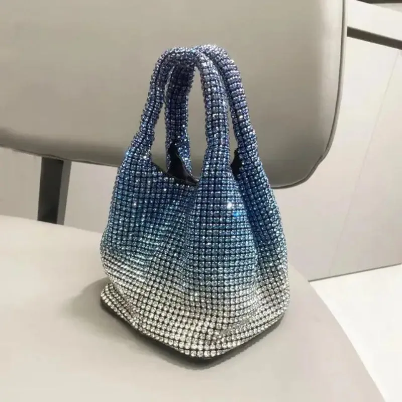 Sparkling Rhinestone Embellished Gradient Color Bucket Bag