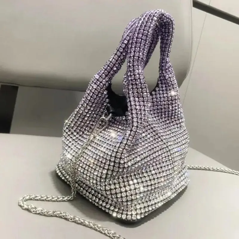 Sparkling Rhinestone Embellished Gradient Color Bucket Bag