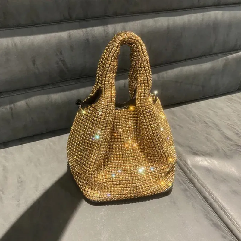 Sparkling Rhinestone Embellished Gradient Color Bucket Bag