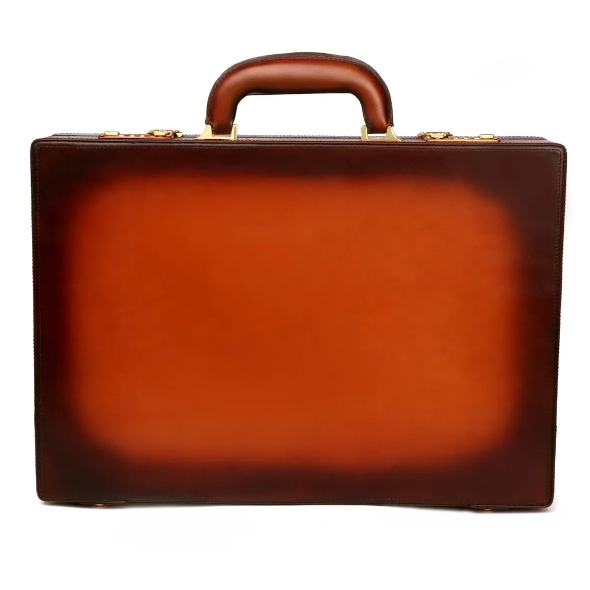 Tan hand painted office briefcase in hard case with number lock system