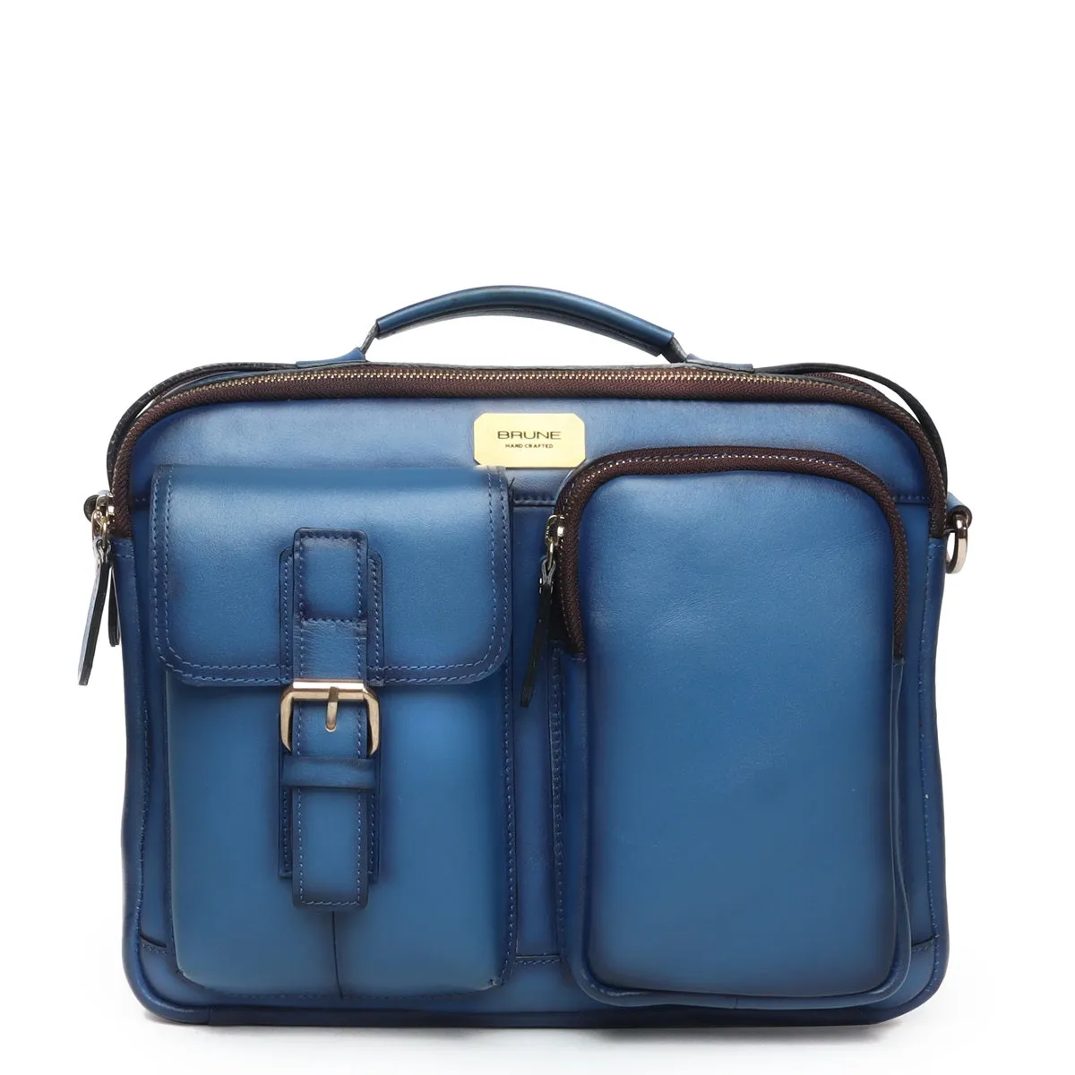 The Modern Quick Sky Blue Office Briefcase With Extra Compartment By Brune & Bareskin