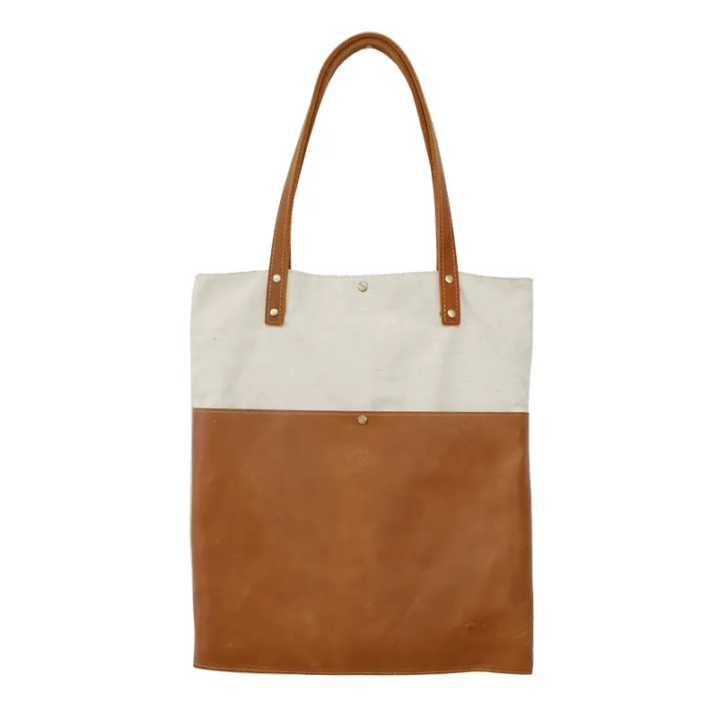 White&Brown Canvas Tote Bag Canvas Leather Handbags Womens Canvas Leather Totes Bag for Men